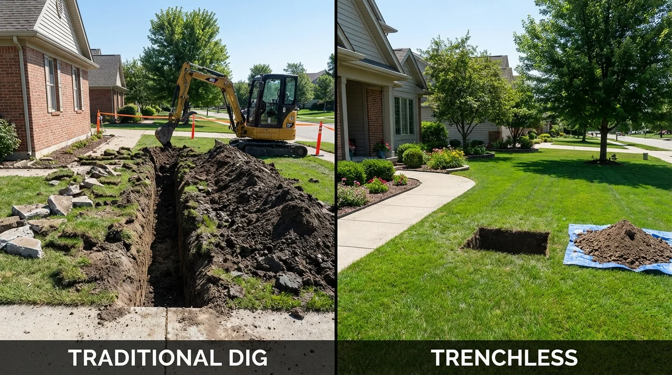 Trenchless sewer repair with minimal yard damage versus traditional excavation in Ashland, VA